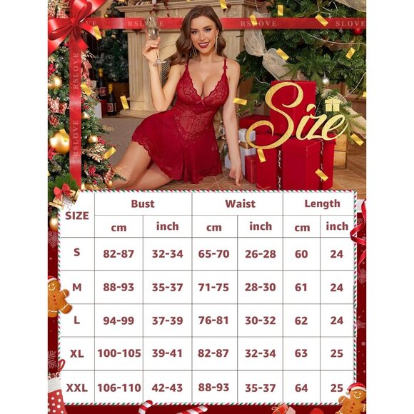 Women Red Lingerie Lace Babydoll Mesh Chemise Sleepwear Bridal Nightdress - Picture 4 of 5